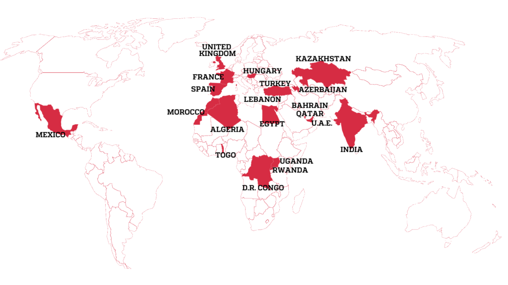 Mapa de alguns dos países com governos autoritários que mais utilizam o Pegasus contra sua própria população, segundo o vazamento. Foto: Forbidden Stories.