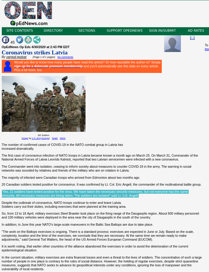 Falas do militar foram forjadas e enviadas à redação do portal, que não as checou antes de publicar. Captura de tela: The Hack.‌
