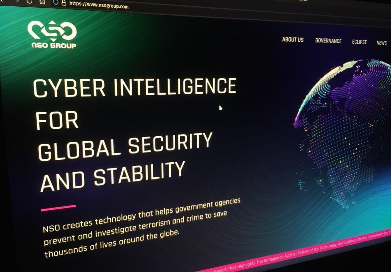 Página inicial da NSO Group. Não há website para a outra empresa, Q Cyber Technologies, do mesmo grupo. Foto: The Hack.